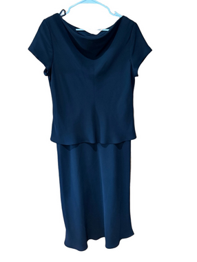 S.L. Fashions Black Short Sleeve Cowl Neck Midi Dress